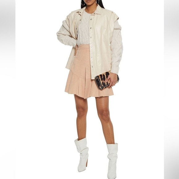 Isabel Marant Pink Mini Skirt Fluted Parma Pleated Faux-Suede Sz 6 - Picture 4 of 14